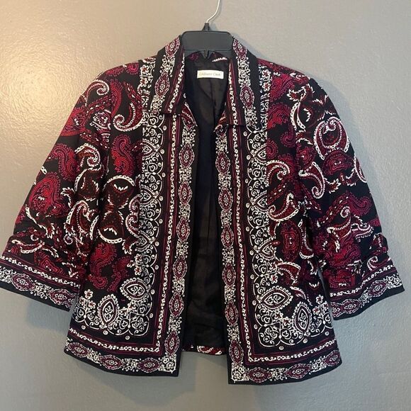 Coldwater Creek Black Pink Paisley Open 3/4 Sleeve Jacket, 12 - Picture 1 of 6